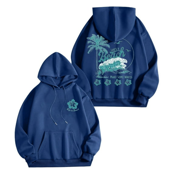 Hoodies for Women Fall Winter Fashion Hawaiian Graphic Print Pullover Tops Long Sleeve Drawstring Casual Sweatshirts with Pocket