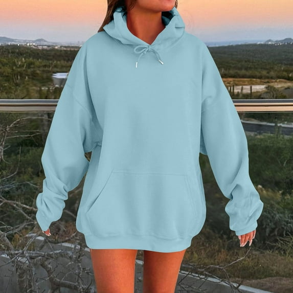 Hoodies for Women Fashion Hoodies & Sweatshirts Womens Oversized Winter Cotton Sweatshirts Pullover 2024 Fashion Tops Trendy Outfits Blue L