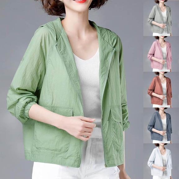 Hoodies for Women Fashionable Sunscreen Casual Solid Color Thin and light Long Sleeve Coat Tops Save 65% Instantly!