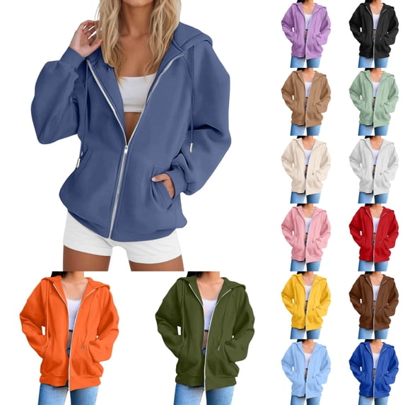 Hoodies for Women Full Zip Up Cropped Sweatshirts Jackets Casual Comfy Gym Tops Fall Outfits Winter Clothes 2025 Navy S