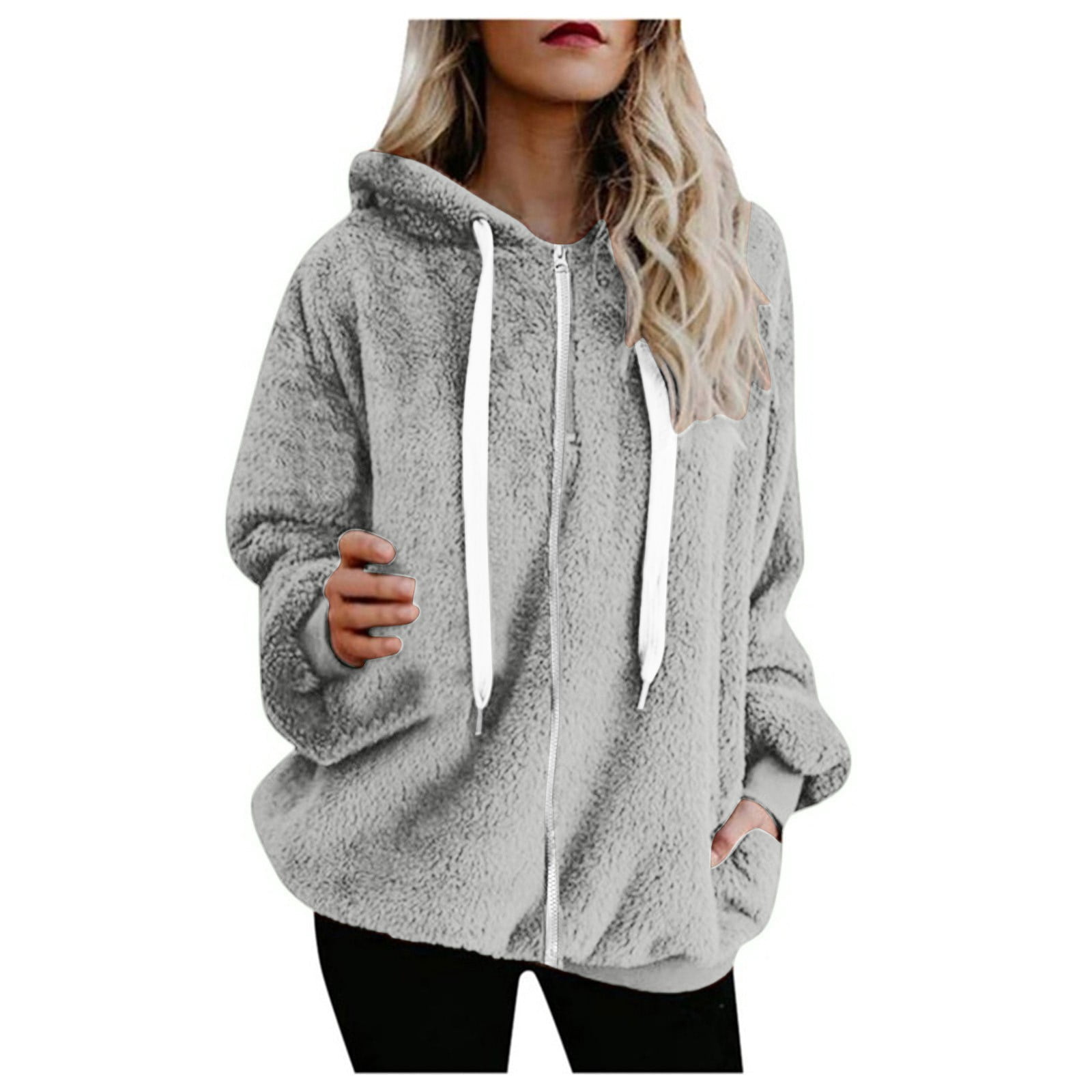 Fluffy hoodie with zip sale