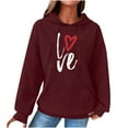 thumbnail image 1 of Hoodies for Women Graphic Heart Print Cute Long Sleeve Waffle Drawstring Pullover Spring Fall Sweatshirts with Pockets(Wine,L), 1 of 5