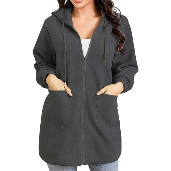 Hoodies for Women Grey Zip Up Long Hoodie for Women Casual Long Sleeve Pullover Hoodie Women's Clothes XXL