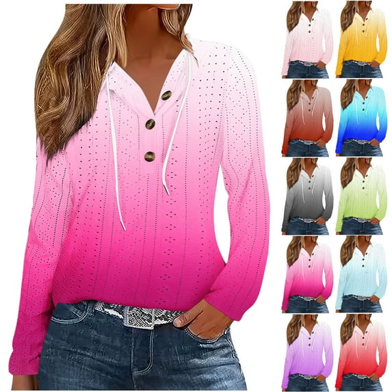 Hoodies for Women Half Button Neck Striped Tops Casual Drawstring Hooded Sweatshirts Thin Blouse Autumn Outfit 2XL