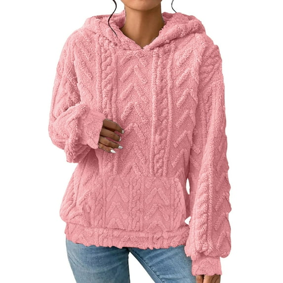 Hoodies for Women Hoodie 2024 Winter Solid Fuzzy Lined Long Sleeve Hoodies Flannel Thermal Pullover Tops With Pockets Hemlock
