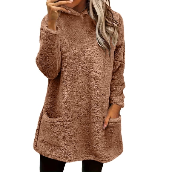 Hoodies for Women Hoodie Fashion Casual Winter Casual Plush Pocket Hooded Sweatshirt Hemlock
