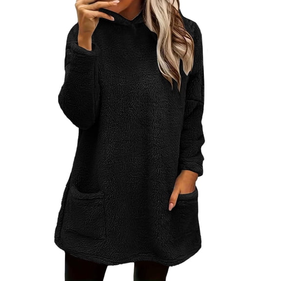 Hoodies for Women Hoodie Fashion Casual Winter Casual Plush Pocket Hooded Sweatshirt Hemlock