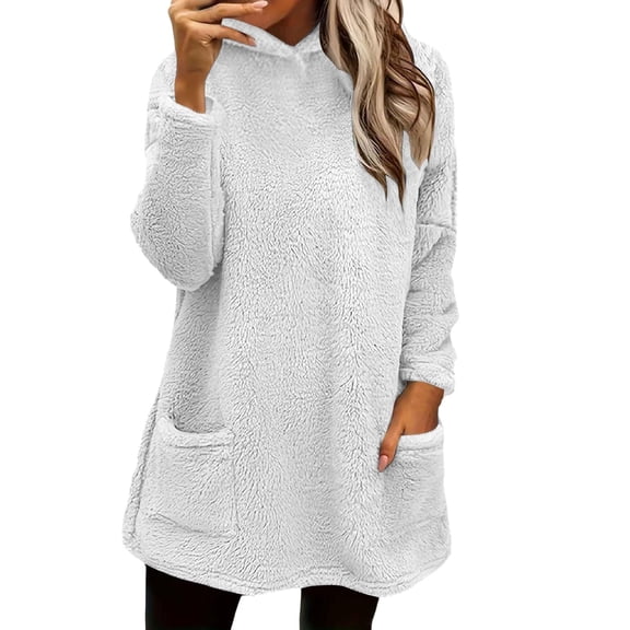 Hoodies for Women Hoodie Fashion Casual Winter Casual Plush Pocket Hooded Sweatshirt Hemlock