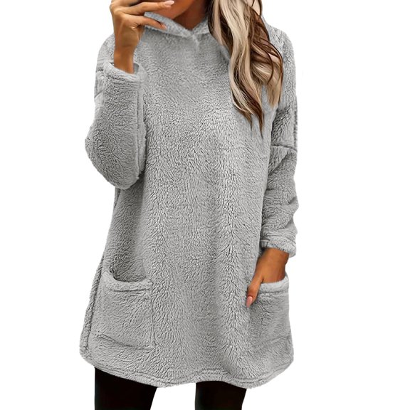 Hoodies for Women Hoodie Fashion Casual Winter Casual Plush Pocket Hooded Sweatshirt Hemlock