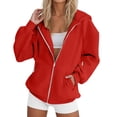 thumbnail image 1 of Hoodies for Women Hoodie Fashionable Casual Solid Zipper Inner Rabobs Sleeve Sweatshirt Hemlock, 1 of 7