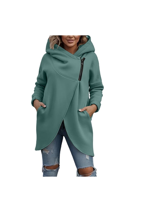 Hoodies for Women Hoodie Hooded Asymmetric Zipper Pullover Sweatshirt Fall Winter Oversized Front Open Coat Tops With Pockets for Women Hemlock