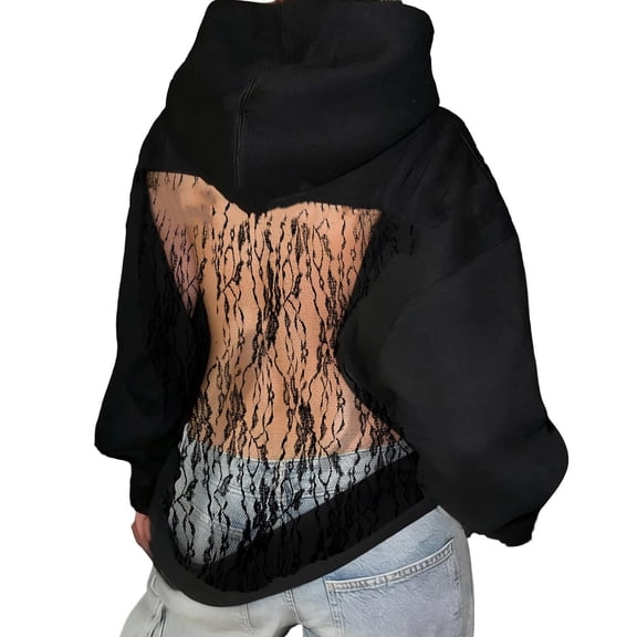 Hoodies for Women Hoodie Hoodie Hollow Mesh Back Sweatshirt Casual Long Sleeve Headband Pocket Hemlock