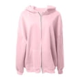 thumbnail image 1 of Hoodies for Women,Hoodie Sweatshirt Womens Solid Color Zipper Super Large Heavy Retro Hooded Comfortable Top Hoodie,Sweatshirt for Women,Light Pink,M, 1 of 3