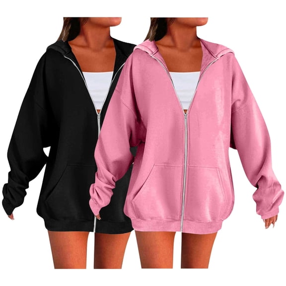 Hoodies for Women Hoodie Zip Up Hoodies 2025 Fall Winter Trendy Long Sleeve Sweatshirts 2Pc Long Sleeve Comfy Casual Jacket Hemlock