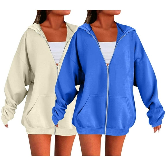 Hoodies for Women Hoodie Zip Up Hoodies 2025 Fall Winter Trendy Long Sleeve Sweatshirts 2Pc Long Sleeve Comfy Casual Jacket Hemlock
