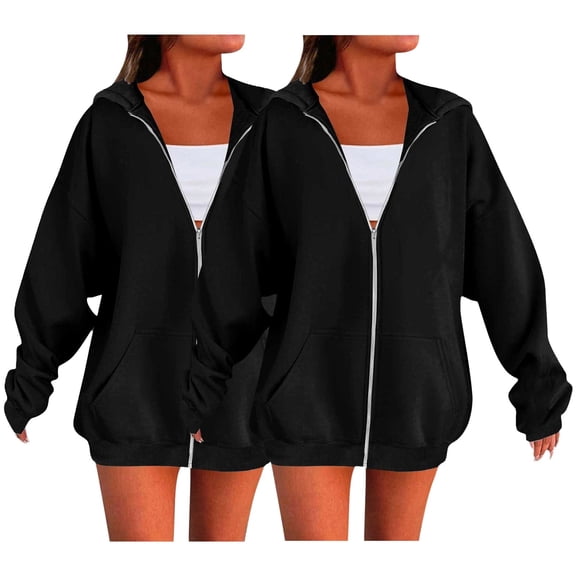 Hoodies for Women Hoodie Zip Up Hoodies 2025 Fall Winter Trendy Long Sleeve Sweatshirts 2Pc Long Sleeve Comfy Casual Jacket Hemlock