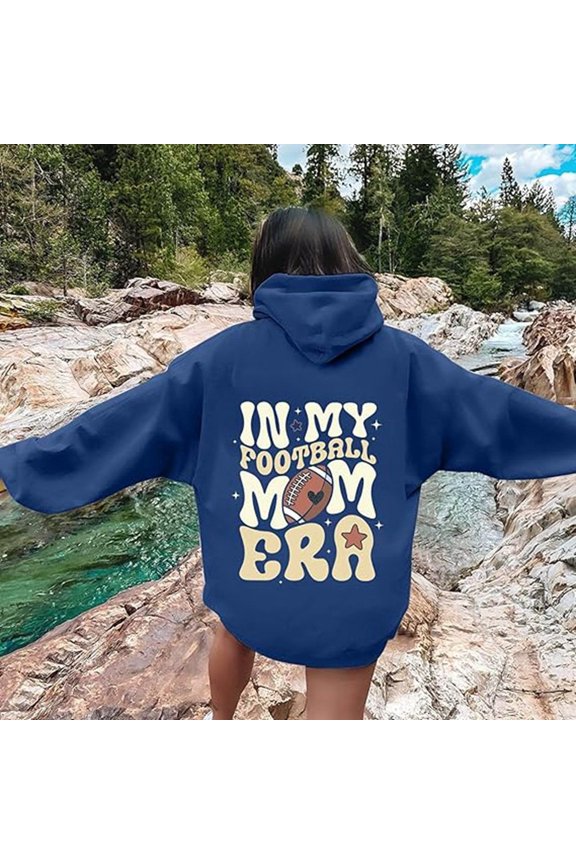 Hoodies for Women IN MY FOOTBALL MOM ERA Rugby Element Print Graphic Hoodie Lightweight Long Sleeve Pullover Hooded Sweatshirts with Pockets