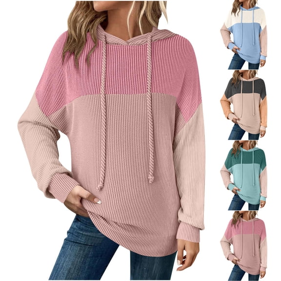 Hoodies for Women Long Sleeve Color Block Sweatshirts Womens Casual Going-Out Workout Fall Sweatshirts