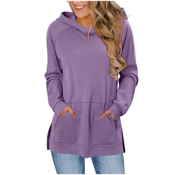 Hoodies for Women Long Sleeve Fall Sweatshirt Slit Side Casual Tops Loose Fit Fashion Winter Outfits with Pockets