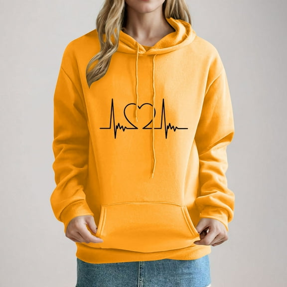 Hoodies for Women Long Sleeve Hooded Printed Sweatshirt Drop Shoulder Sleeve Pullover Top Loose Sweatshirt with Pocket