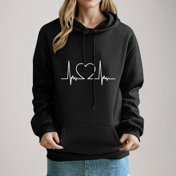 Hoodies for Women Long Sleeve Hooded Printed Sweatshirt Drop Shoulder Sleeve Pullover Top Loose Sweatshirt with Pocket
