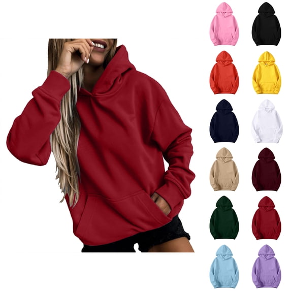 Hoodies for Women Long Sleeve Pullover with Pockets Hooded Sweatshirt Casual Loose Fit Sweatshirts Red Hoodies Woman Size S-5XL