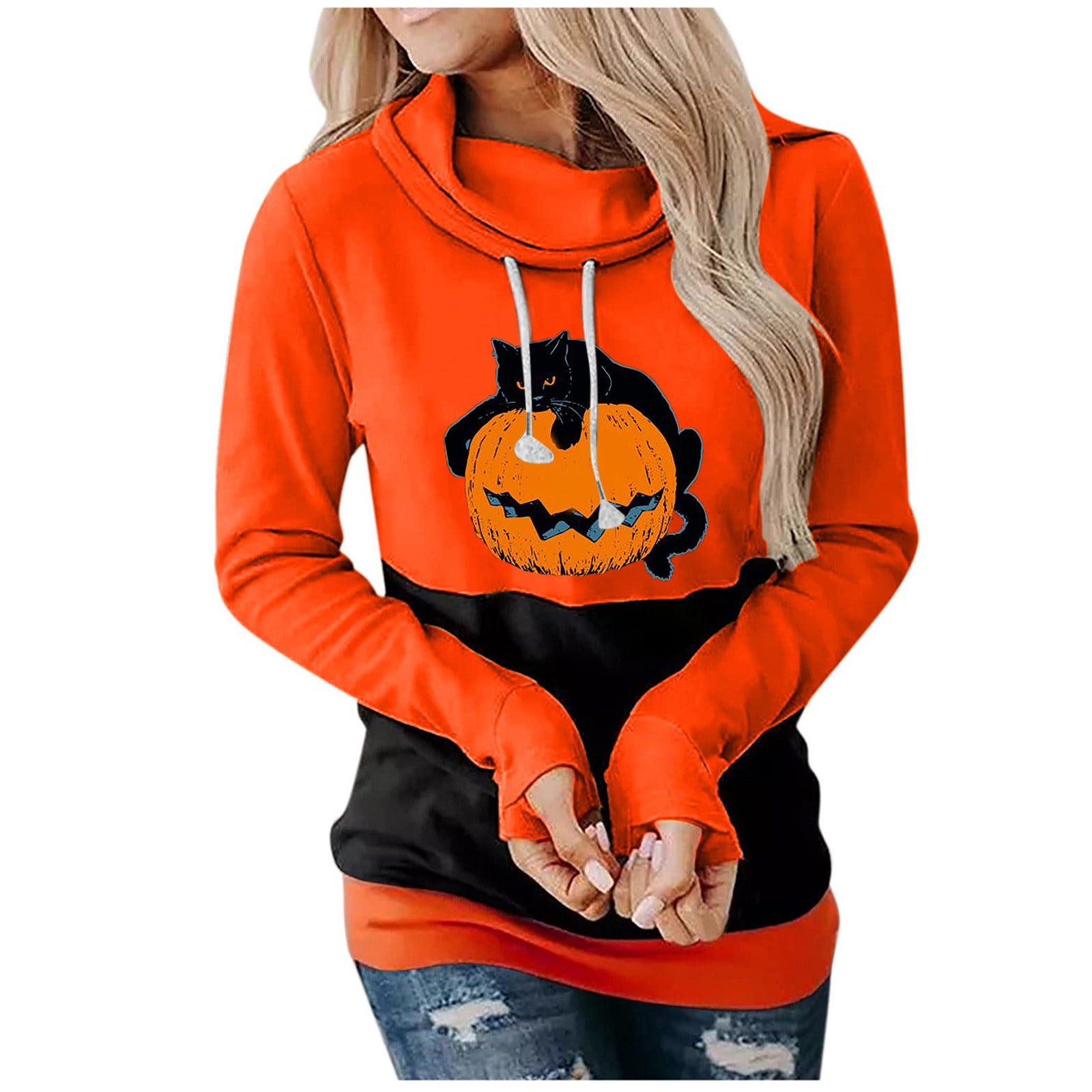 Hoodies for Women Long Sleeve Shirts with Thumb Hole Cowl Neck