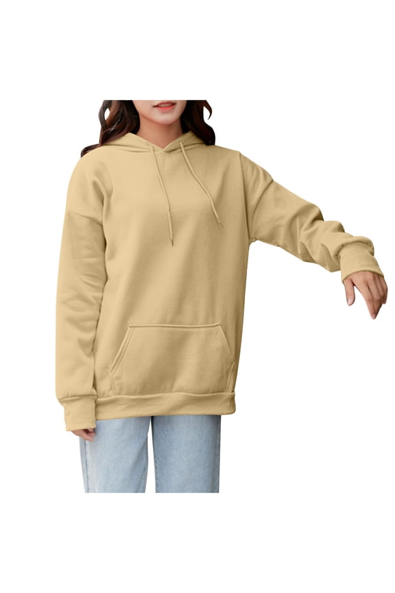 Hoodies for Women Long Sleeve Sweatshirts Casual Comfy Workout Tops Pocket Trendy Fleece Solid Color Pullover Fall Winter Comfy Outwear Clothes 2025