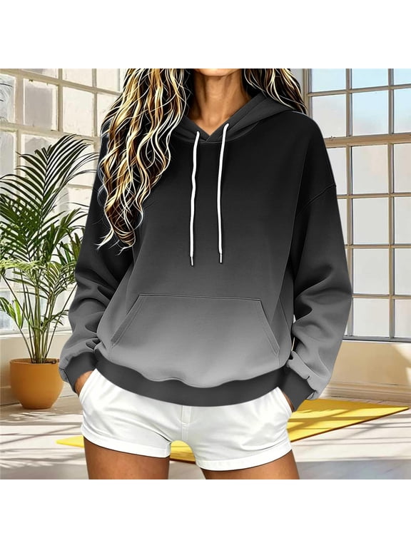 Hoodies for Women Loose Fitting Printed Long Sleeve Fashionable Casual Hooded Top Cozy Soft Lounge Pullover for Daily Wear