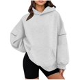 thumbnail image 1 of Hoodies for Women Loose Long-Sleeved Color Sweater with Pockets 2025 Winter Clothes Gray XL, 1 of 7