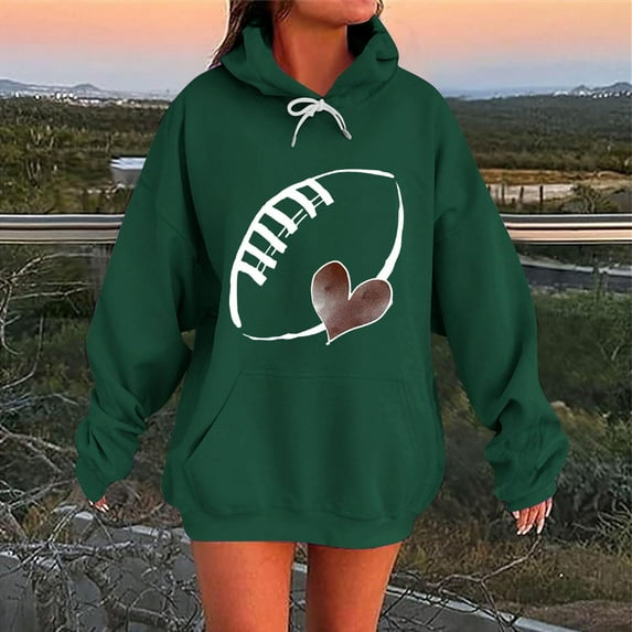 Hoodies for Women Ndbuld Women And Winter Casual Christmas Solid Round Neck Long Sleeve Pullover Blouse Sweatshirt Green 5XL