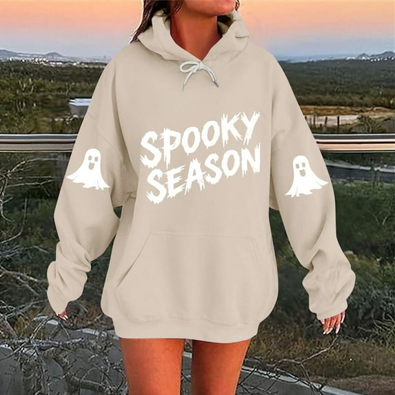 Hoodies for Women Ndbuld Women And Winter Casual Christmas Solid Round Neck Long Sleeve Pullover Blouse Sweatshirt Khaki L