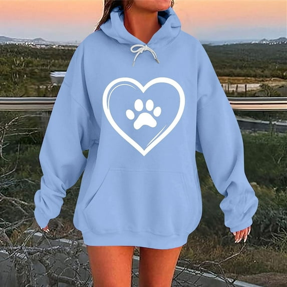 Hoodies for Women Ndbuld Women And Winter Casual Christmas Solid Round Neck Long Sleeve Pullover Blouse Sweatshirt Light Blue 4XL