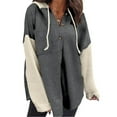 thumbnail image 1 of Hoodies for Women Ndbuld Women's Casual Color Contrast Patchwork Long Sleeve Button Hoodie Dark Gray XL, 1 of 5