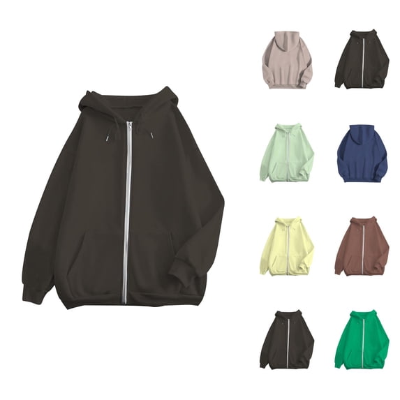 Hoodies for Women Oversized Hoodie Women Women's Casual Solid Color Zipper Pocket Hoodie Black - XL