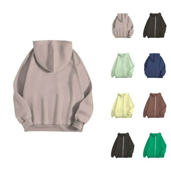 Hoodies for Women Oversized Hoodie Women Women's Casual Solid Color Zipper Pocket Hoodie Gold - S