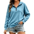 thumbnail image 1 of Hoodies for Women Oversized Quarter Zip V-Neck Fall Top Casual Long Sleeve Atheltic Workout Drawstring Hooded Pullover Sweatshirt, 1 of 6