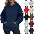 thumbnail image 1 of Hoodies for Women Oversized Solid Long Sleeve Fleece Sweatshirt Trendy Pullover Sweaters with Pockets Zipper Pocket Hooded Sweatshirt Top, 1 of 7