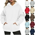 thumbnail image 1 of Hoodies for Women Oversized Solid Long Sleeve Fleece Sweatshirt Trendy Pullover Sweaters with Pockets Zipper Pocket Hooded Sweatshirt Top, 1 of 7
