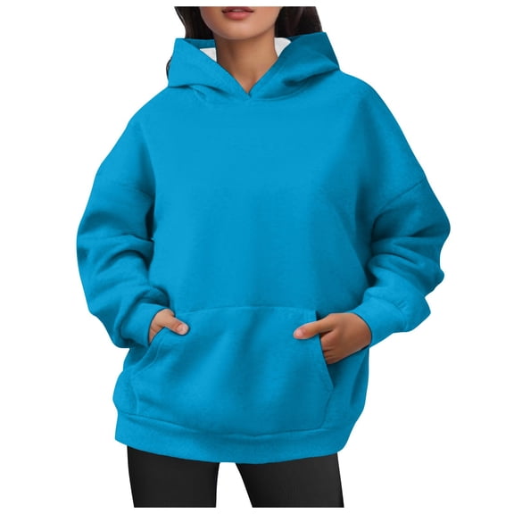 Hoodies for Women,Oversized Sweatshirts Pullover Hoodies Velvet Sweaters Long Sleeve With Pockets for Cozy Winter and Fall Outfits,Z02 Blue,XL