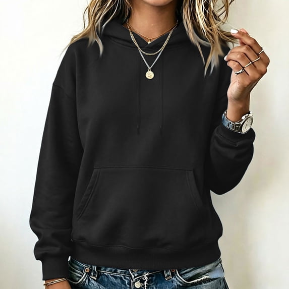 Hoodies for Women Oversized Trendy Fall Sweatshirt Pullover Fleece Long Sleeve Sweaters Winter Outfits Y2k Clothes Black XL