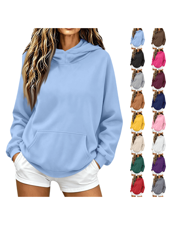Hoodies for Women Oversized Trendy Fall Sweatshirt Pullover Fleece Long Sleeve Sweaters Winter Y2k Clothes Sky Blue S