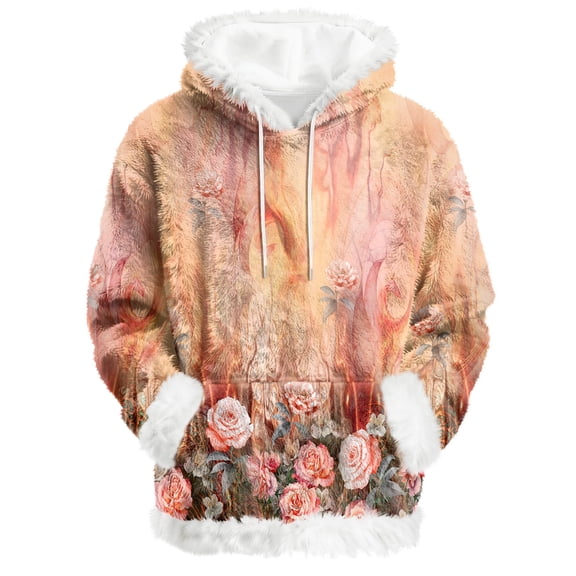 Hoodies for Women Oversized Winter Plush Cute Sweatshirts Pullover Trendy Fall Winter Clothes with Floral Print Flannel,Complexion,S