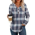 thumbnail image 1 of Hoodies for Women - Plaid Pullover Hooded Sweatshirt Womens Drawstring Flannel Tops with Button V-Neck Long Sleeve Winter Plaid Shirts, 1 of 5