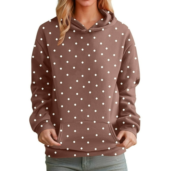Hoodies for Women Polka Dot Print Long Sleeve Hooded Sweatshirts with Pocket 2025 Fall Winter Casual Trendy Loose Fit Tops