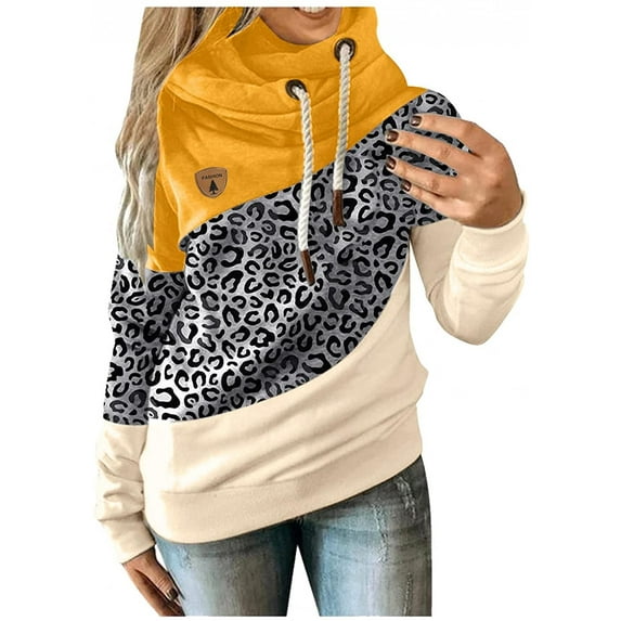 Hoodies for Women Pullover Cowl Neck Casual Long Sleeve Colorblock Hooded Sweatshirts Sweaters Fall Tops