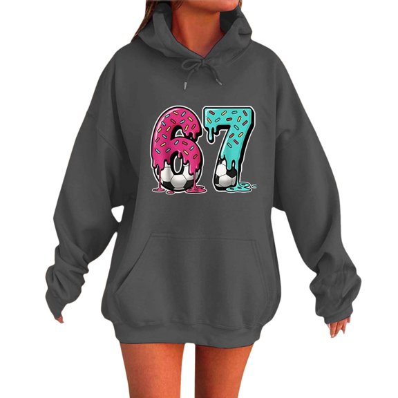 Hoodies for Women Six Seven Print Long Sleeve Hooded Sweatshirt Fall Casual Pullover Top