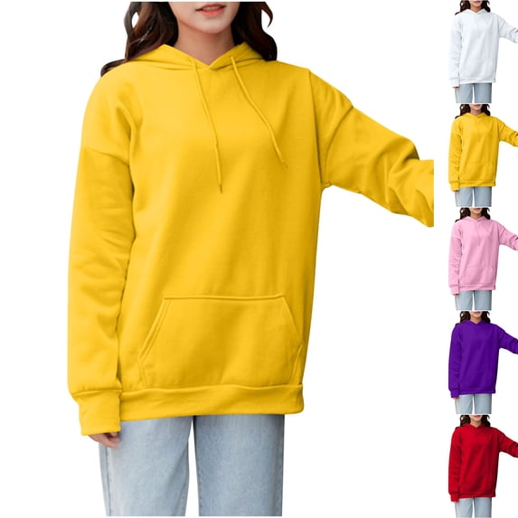 Hoodies for Women Solid Color Comfy Tops Oversized Hooded Sweatshirt Fleece Pullover Sweatshirts Long Sleeve with Pocket 4XL
