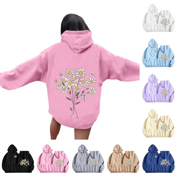 Hoodies for Women Star Graphic Hoodies Casual Long Sleeve Drawstring Pullover Tops Loose Hooded Sweatshirt with Pocket L