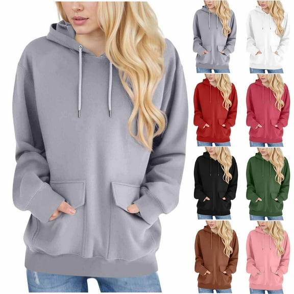 Hoodies for Women Sweatshirt Loose Solid Color Round Neck Long Sleeved T-shirt Loose Casual Top Fall Outfits Fashion Clothes